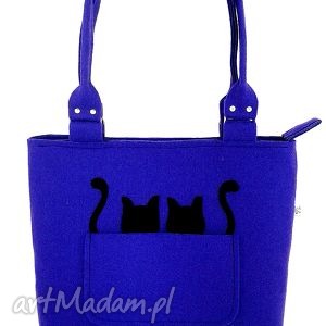 handmade na ramię two black cats on blue