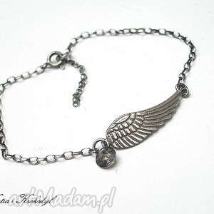 angel - bransoletka, srebro, swarovski skrzydełko, delikatna