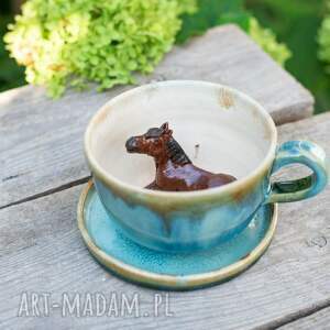 ręcznie zrobione ceramika filiżanka z koniem | wapienniki | filiżanka do kawy