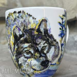 Prezent Porcelanowy kubek ręcznie malowany Zimowy Wilk