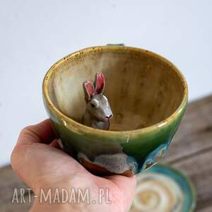 Prezent Filiżanka z figurką królika / Miodna łąka / ok 350 ml