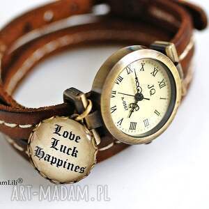 zegarek love, luck, happiness (skóra) - MadamLili biżuteria bransoletki