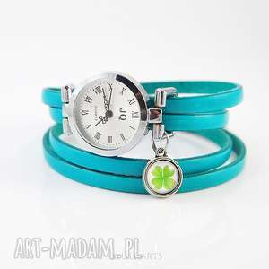 ręczne wykonanie zegarki bransoletka, zegarek - koniczynka - niebieski