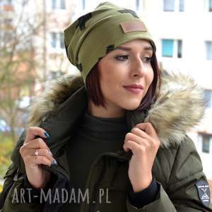 ręcznie robione czapki oliwkowa czapka beanie ciepła unisex