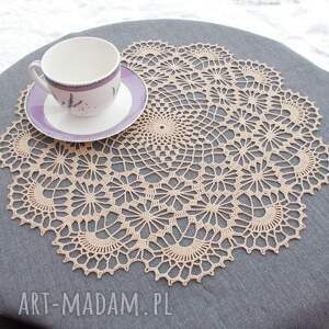 beżowa serwetka 38,5cm szydełku, szydełkowe dekoracje, ażurowe dodatki