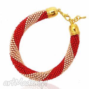 ręczne wykonanie color&gold - red and gold - bransoletka z koralików