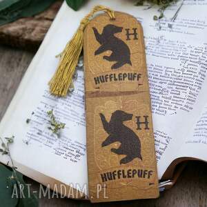 handmade zakładki drewniana zakładka do książki hufflepuff