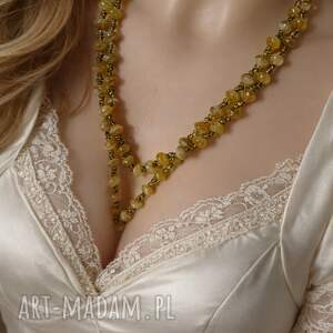 unikatart naszyjnik szklane bursztynowe korale na sznurku dla mamy