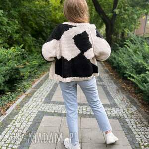 prezent pod choinkę Ręcznie robiony sweter w łaty 100% wełna