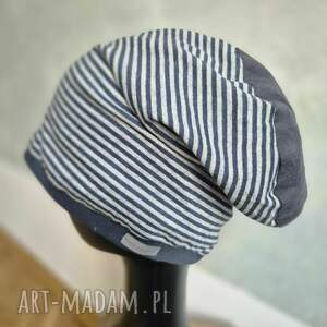 chustki i apaszki czapka w paski smerfetka na podszewce, dobra codzienne