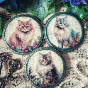 Dekoracyjne podkładki decoupage z kotkami vintage