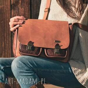 teczka klasyczna odcienie brązu torba skórzana A4 torebka z krokodyla, brązowe