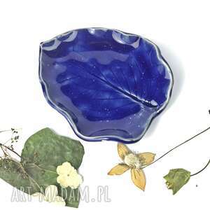 handmade ceramika mydelniczka / talerzyk "niebiański liść"