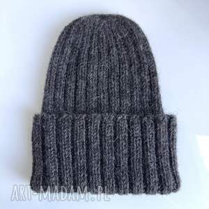 handmade czapki ręcznie robiona czapka wywijana laurin 100% alpaka 506 ciemny