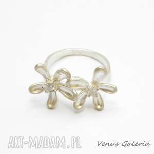 subtell ii white - pierścionek srebrny, biżuteria kwiatki, venus