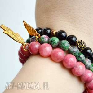 ręcznie wykonane bracelet by sis: złota hamsa w różowym marmurze