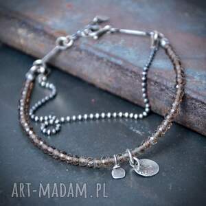 Delikatna srebrna bransoletka z kwarcem dymnym, kwarc dymny