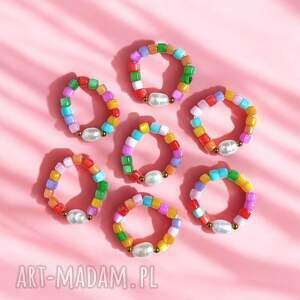 pierścionek summer collection kolorowa muszla i perła