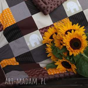 kocyk patchwork minky 80100 cm - sunflower retro, słoneczniki, mata, kapa