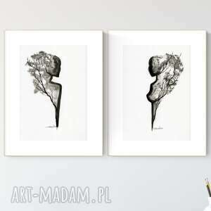 zestaw 2 grafik A4 wykonanych ręcznie, abstrakcja, elegancki minimalizm, 2490878