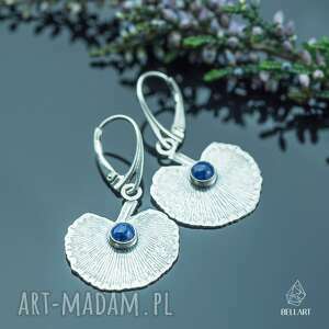 srebrne kolczyki liście z lapis lazuli, bigle naturalne