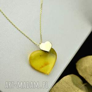 handmade naszyjniki złotym naszyjnik z bursztynowym sercem złoto 585