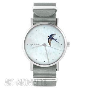 Zegarek bransoletka Jaskółka szary NATO - handmade z mechanizmem Miyota