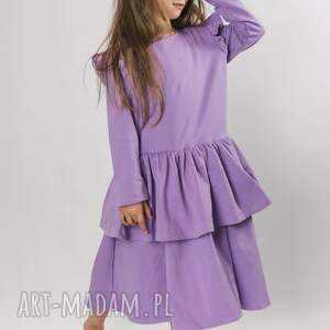 sukienka fiolet 110-128, sukienka, dla dziewczynki, bawełna, falbanki, oeko tex