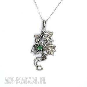 srebrny naszyjnik smok z cyrkonią dragon, kryształkiem, biżuteria