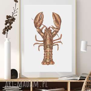 homar, plakat A3, reprodukcja owoce morza kuchnia, jadalnia gabinet, akwarele