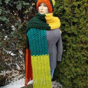 linen time wielokolorowy długi szal i czapka ze 100 wełny merynosa, komplet