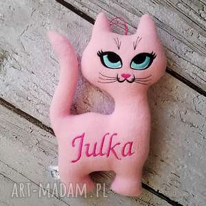 jasno różowy kot personalizowana zabawka z imieniem dziecka metryczka