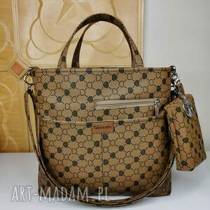 torebka damska z kieszeniami na ramię brązowa, ramę do ręki