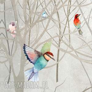 obraz na płótnie - drzewa ptaki natura sztuka 120x80 cm 93701, las gałęzie