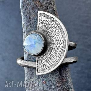 orientalny pierścionek wachlarz z kamieniem księżycowym, biżuteria