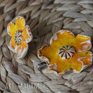 ceramiczny wisior i pierścionek, prezent, rekodzieło ozdoba