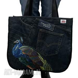 na ramię duża torba upcykling jeans levis 93 od majunto, shopperka upcycled