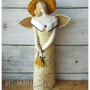 handmade ceramika wytworna anielica w kapeluszu