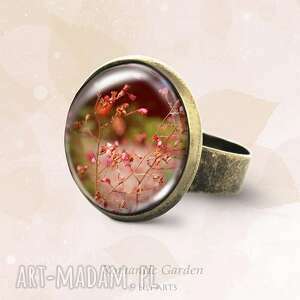 pierścionek - lato antyczny brąz, pierścionek, szklany, oczko, kwiaty