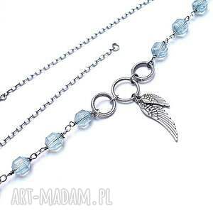 blue angel - naszyjnik, srebro 925, topaz kamienie szlachetne, skrzydełka
