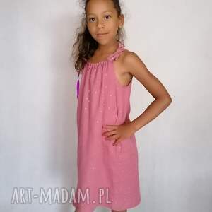 hand-made sukienka letnia dla dziewczynki muślinowa różowa