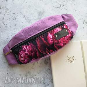Kolorowa pojemna w kwiaty torebka, nerka, piwonie