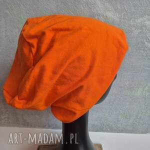 czapka damska pomarańczowa boho na podszewce dobra codzienne noszenie