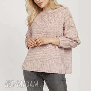 ręcznie robione swetry sweter z guzikami - swe218 pastelowy róż mkm