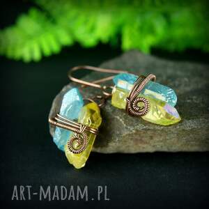 kolczyki wire wrapping z kwarcem tytaowym