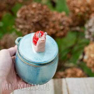 handmade ceramika urokliwy pojemnik cukiernica z ślimakiem - wapienniki - na prezent