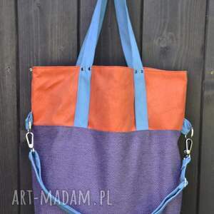 torba na ramię - colour block pomarańcz, fiolet, turkus, worek xxl