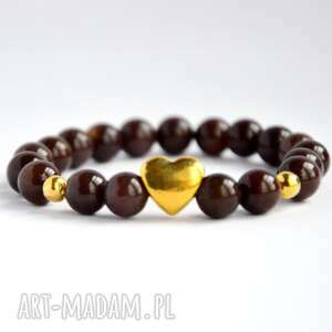 ręcznie robione bracelet by sis: złote serce w brązowych kamieniach