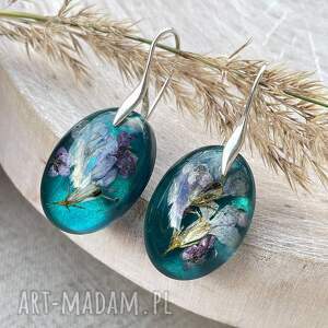 z kwiatami w odcieniu fioletu k458, owalne kolczyki