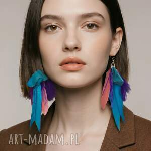ręcznie robione kolczyki - długie pióra wyjątkowe, tworzone